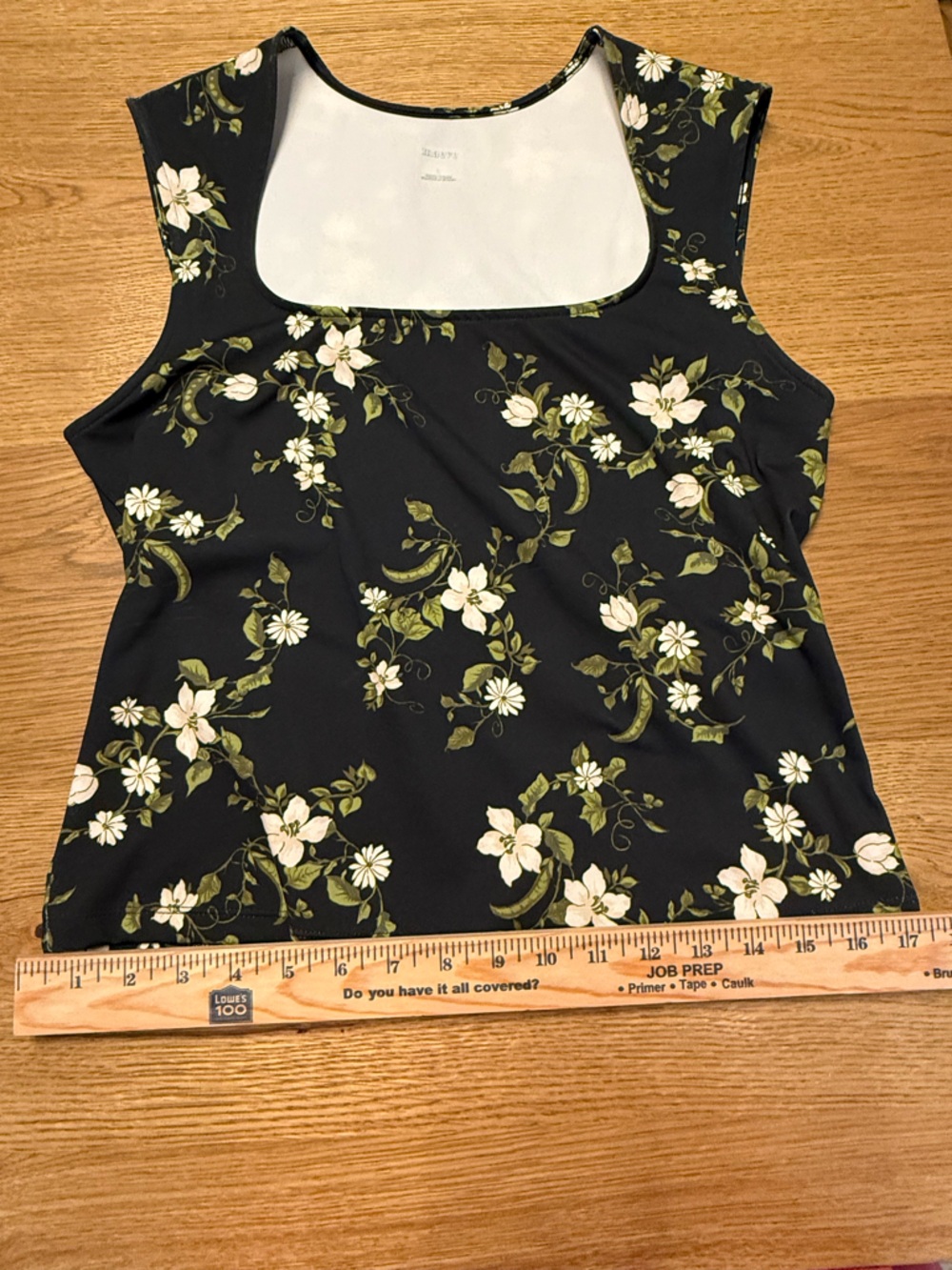 Maeve Anthropology Black Floral Tank Top | Cap Sleeve Cut-In Top | Size Large - Picture 11 of 11